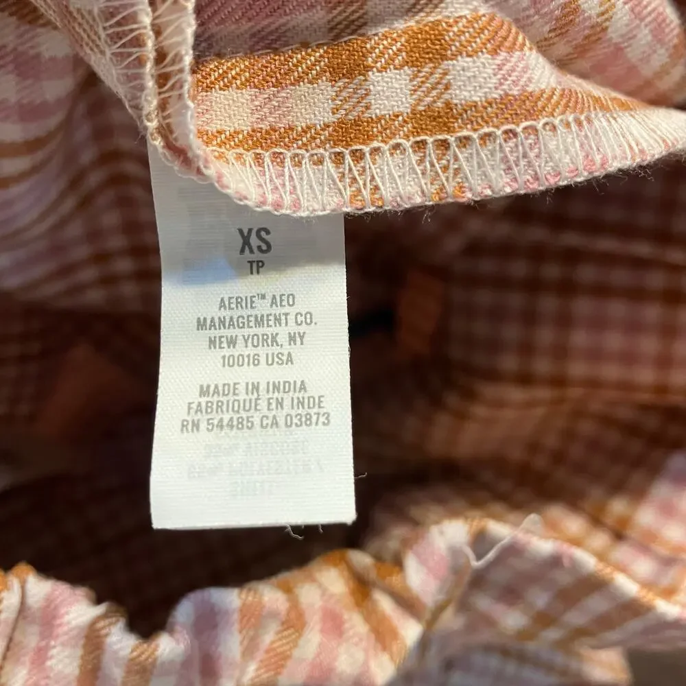 New Aerie Pleated Mini Skirt Pink‎ Brown Gingham Plaid Size XS $49.95 Preppy